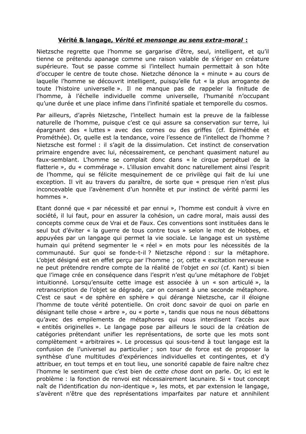 Prévisualisation du document Commentaire Vérité et mensonges au sens extra-moral -- Nietzsche