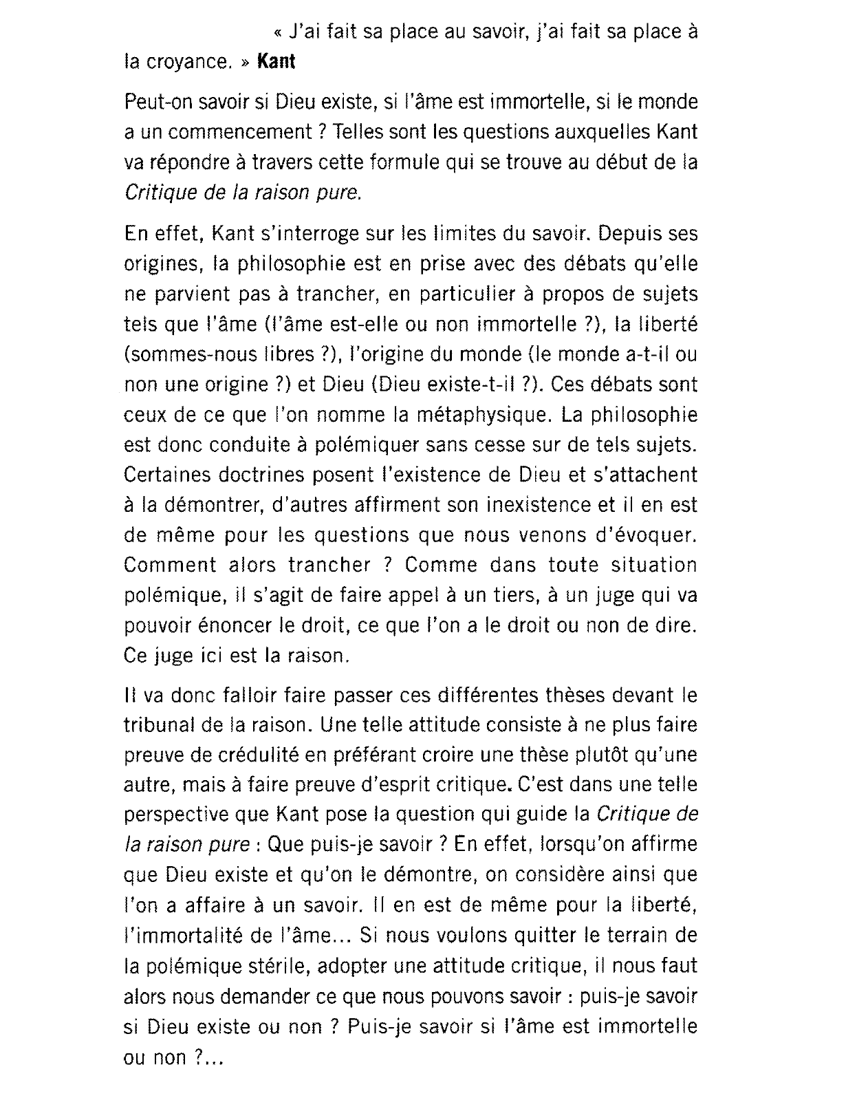 Prévisualisation du document Commentez cette réflexion de Kant: J'ai limité le savoir philosophique pour laisser place à la foi