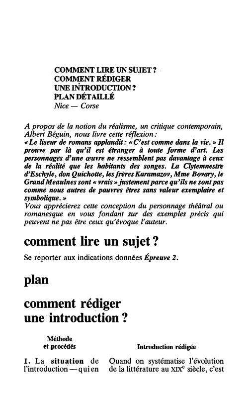 Prévisualisation du document COMMENTLIRElJNSÙJET?.
. COMMENT RÉDIGER
UNE INTRODUCTION?
PLAN DÉTAILLÉ
Nice-,- Corse
A propos de la notion du réalisme, un critique contemporain,...