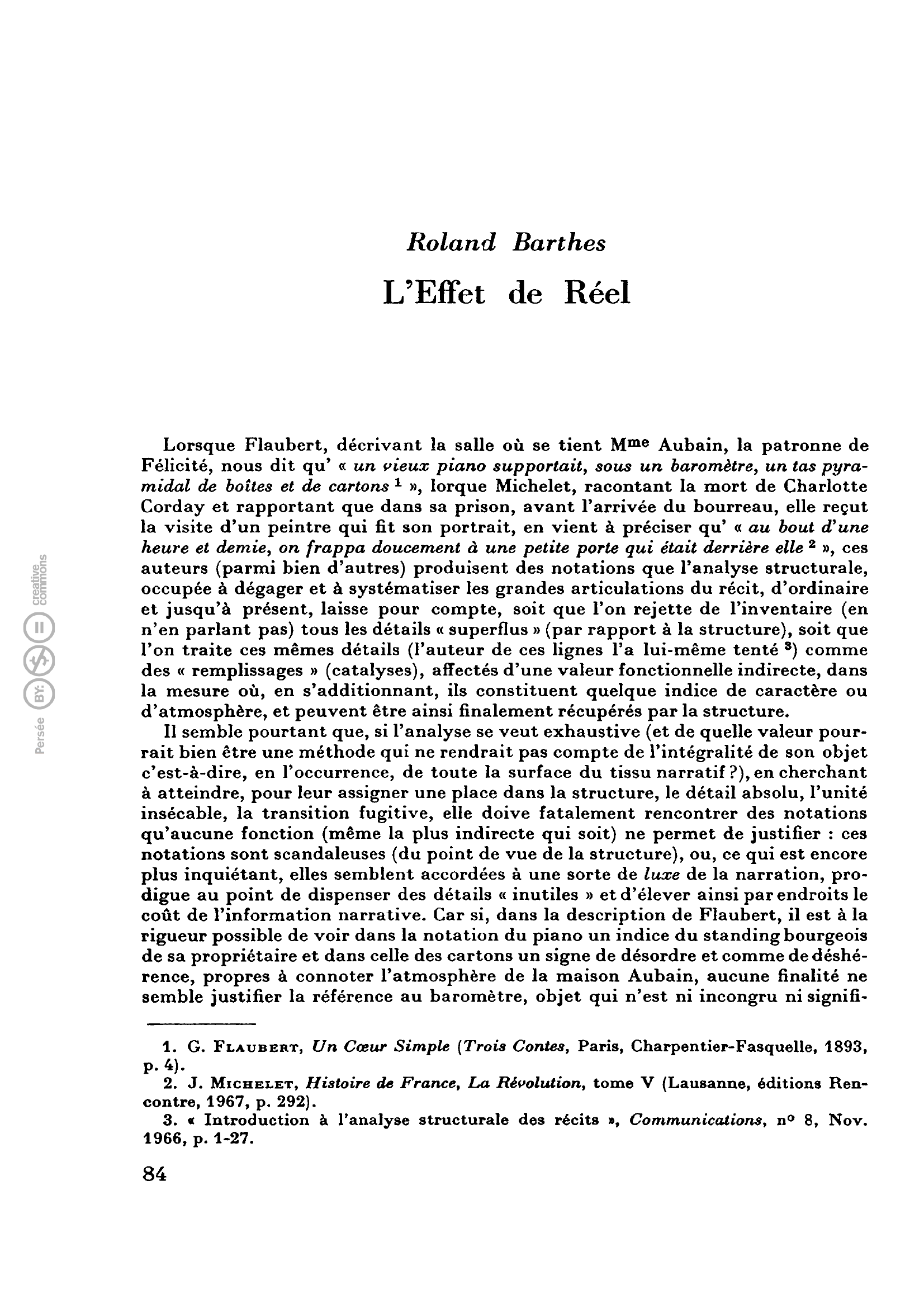 Prévisualisation du document Communications 
 
L'effet de réel 
Roland Barthes 
 
Citer ce document / Cite this document : 
Barthes Roland.