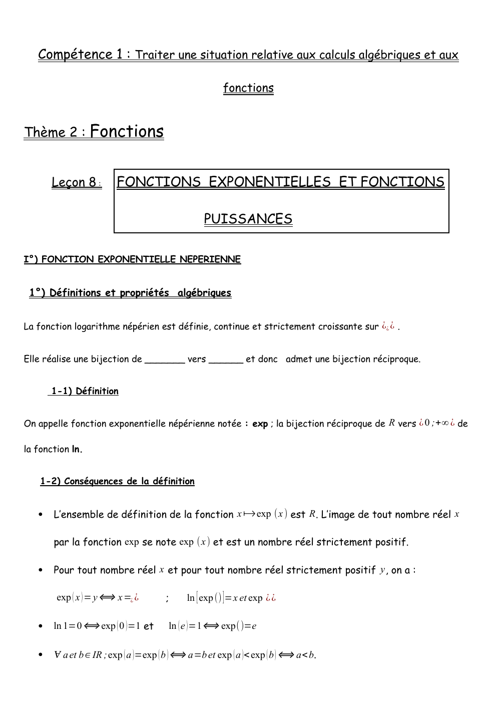 Prévisualisation du document Compétence 1 : Traiter une situation relative aux calculs algébriques et aux fonctions