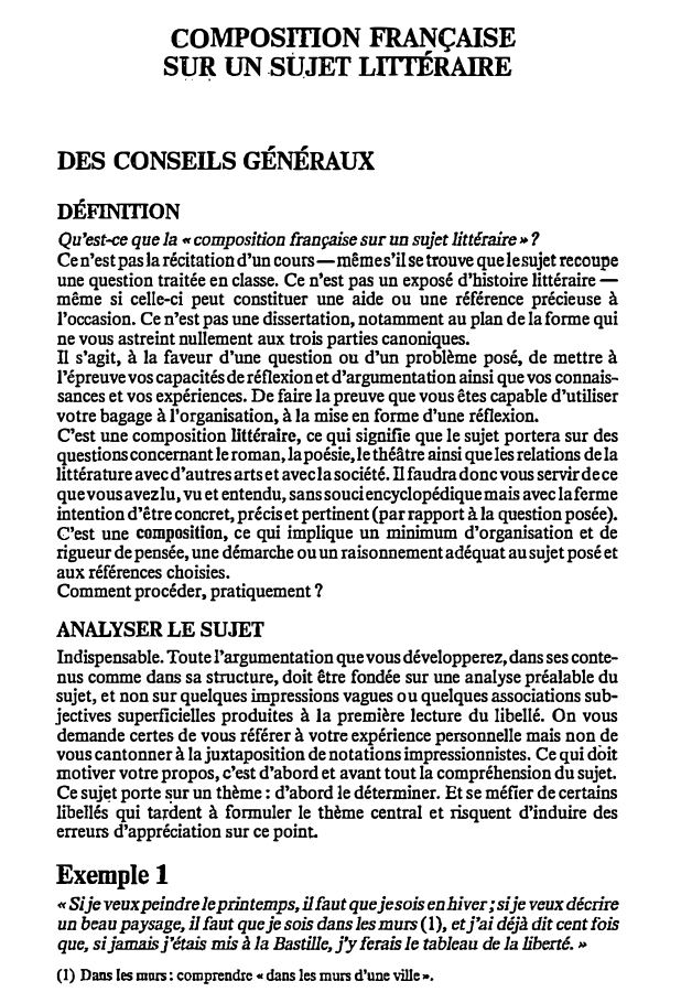 Prévisualisation du document COMPOSIDON FRANÇAISE
SUR UN SUJET LI'ITÉRAIRE
DES CONSEILS GÉNÉRAUX
DÉFINITION
Qu'est-ce que la « composition française sur nn sujet littéraire»?...