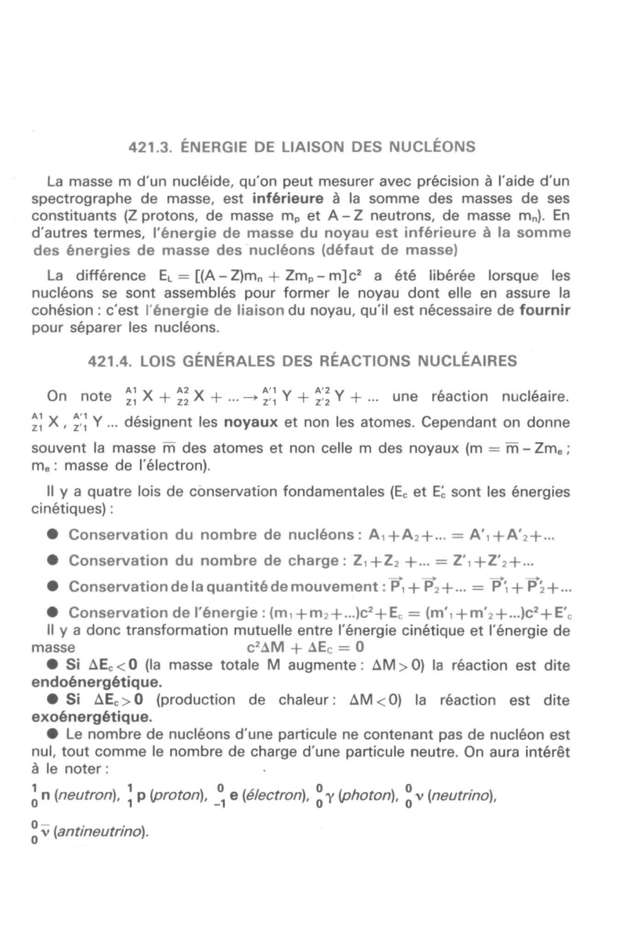 Prévisualisation du document COMPOSITION - ENERGIE DE LIAISON - LOIS GÉNÉRALES DES REACTIONS NUCLÉAIRES