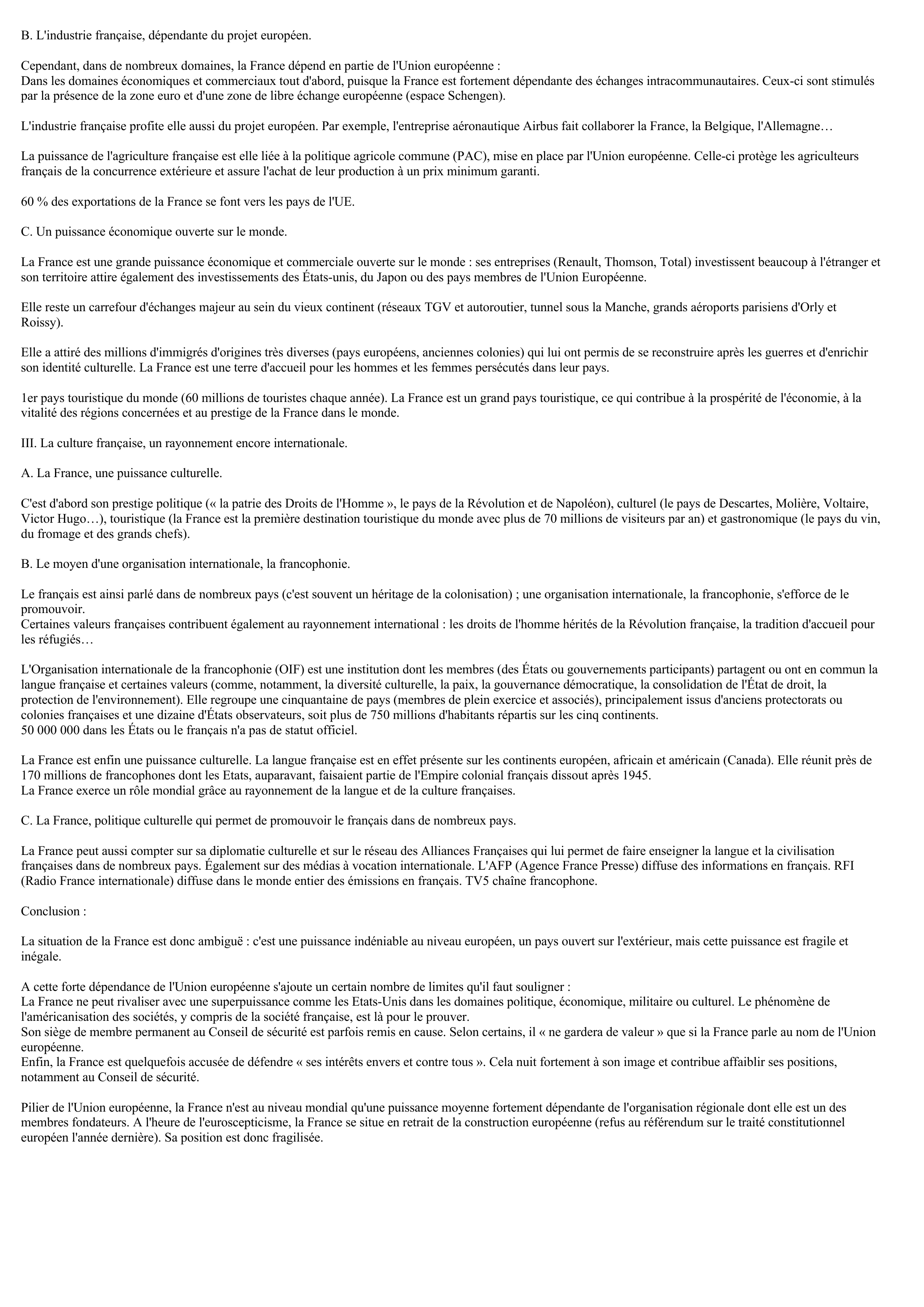 Prévisualisation du document COMPOSITION : LA PUISSANCE DE LA FRANCE DANS LE MONDE D'AUJOURD'HUI