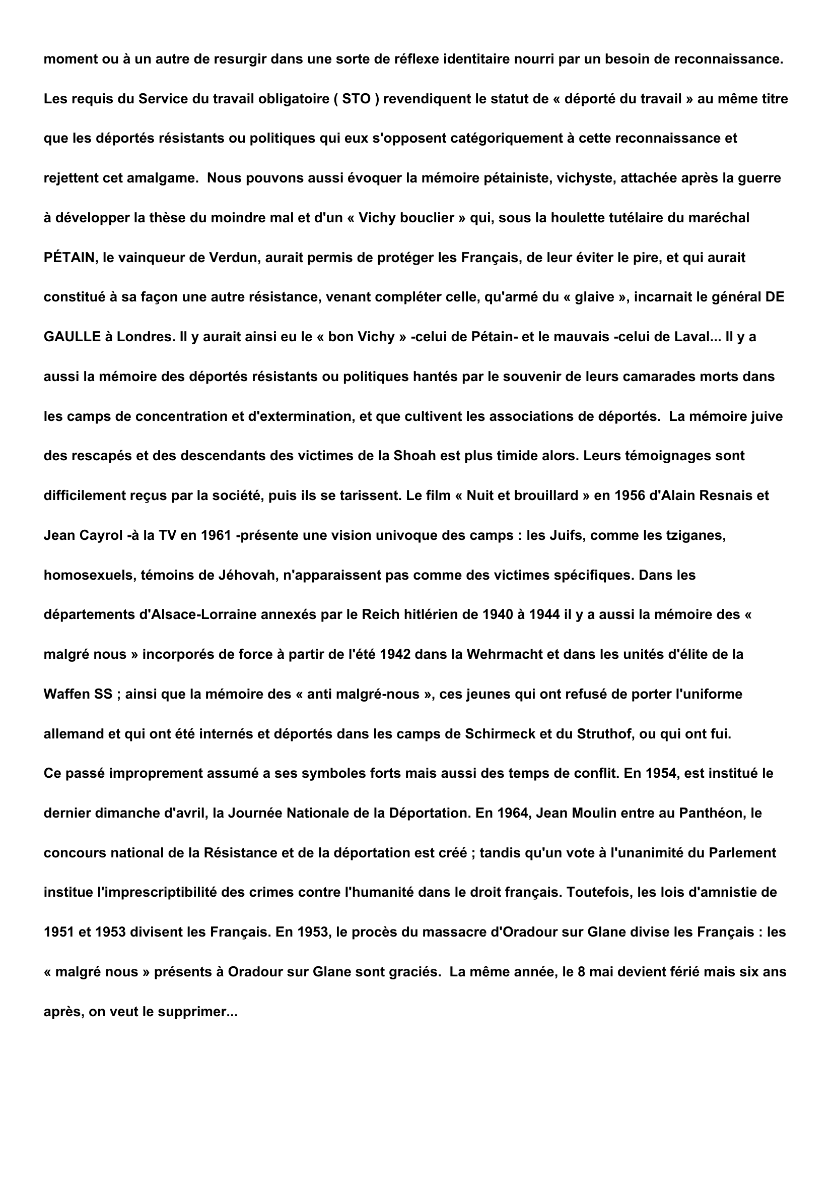 Prévisualisation du document Composition : LES MEMOIRES DE LA SECONDE GUERRE MONDIALE EN FRANCE DE 1945 A NOS JOURS