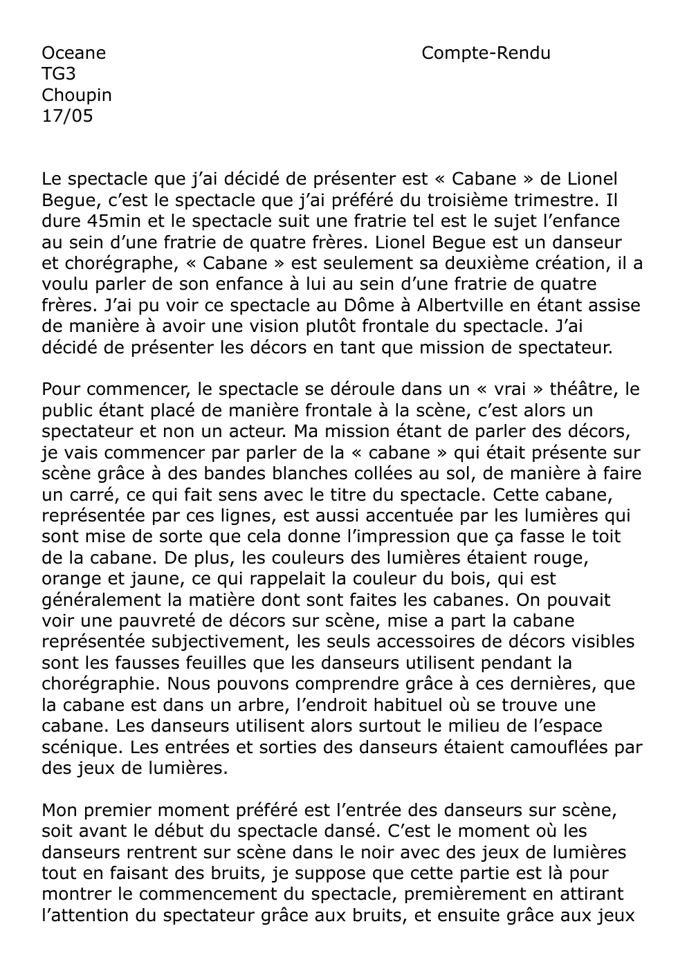 Prévisualisation du document Compte rendu: « Cabane » de Lionel Begue