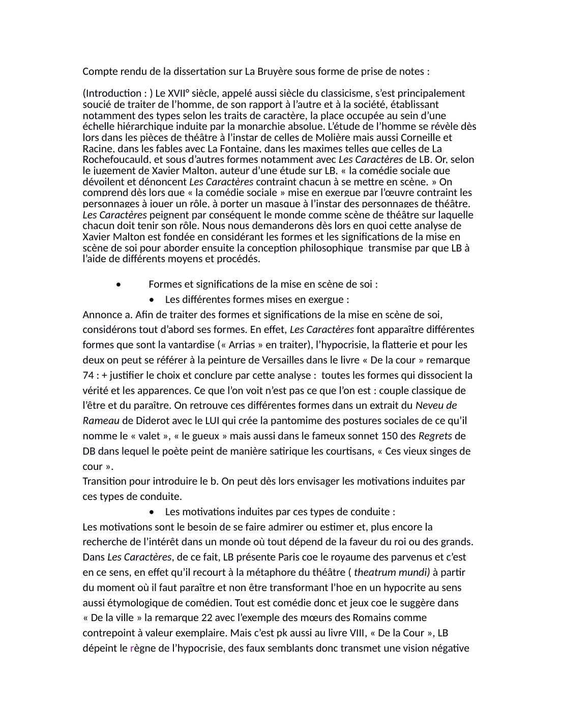 Prévisualisation du document Compte rendu de la dissertation sur La Bruyére