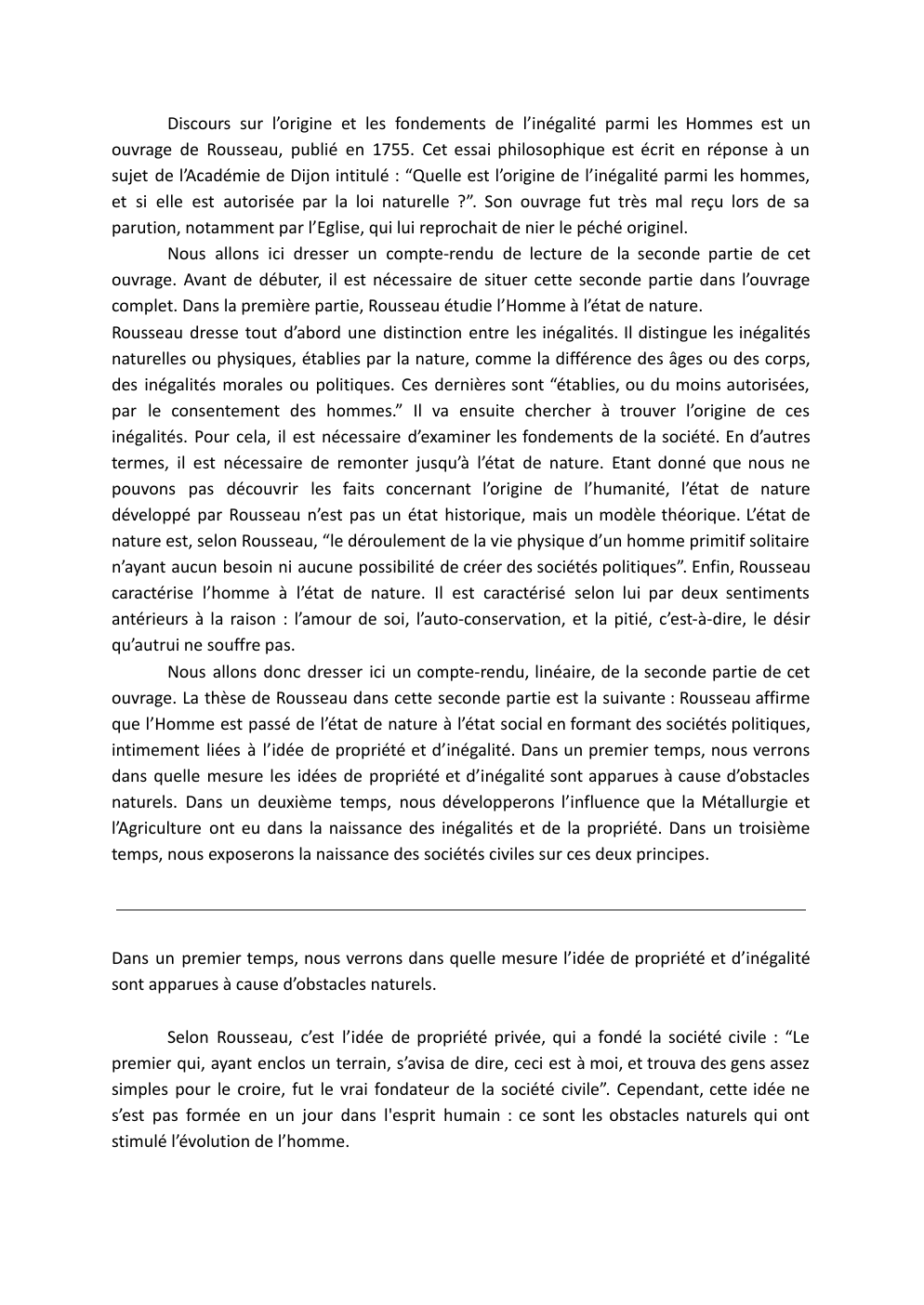 Prévisualisation du document Compte-Rendu de la Seconde Partie Discours sur l'Origine et les Fondements de l'Inégalité, Rousseau