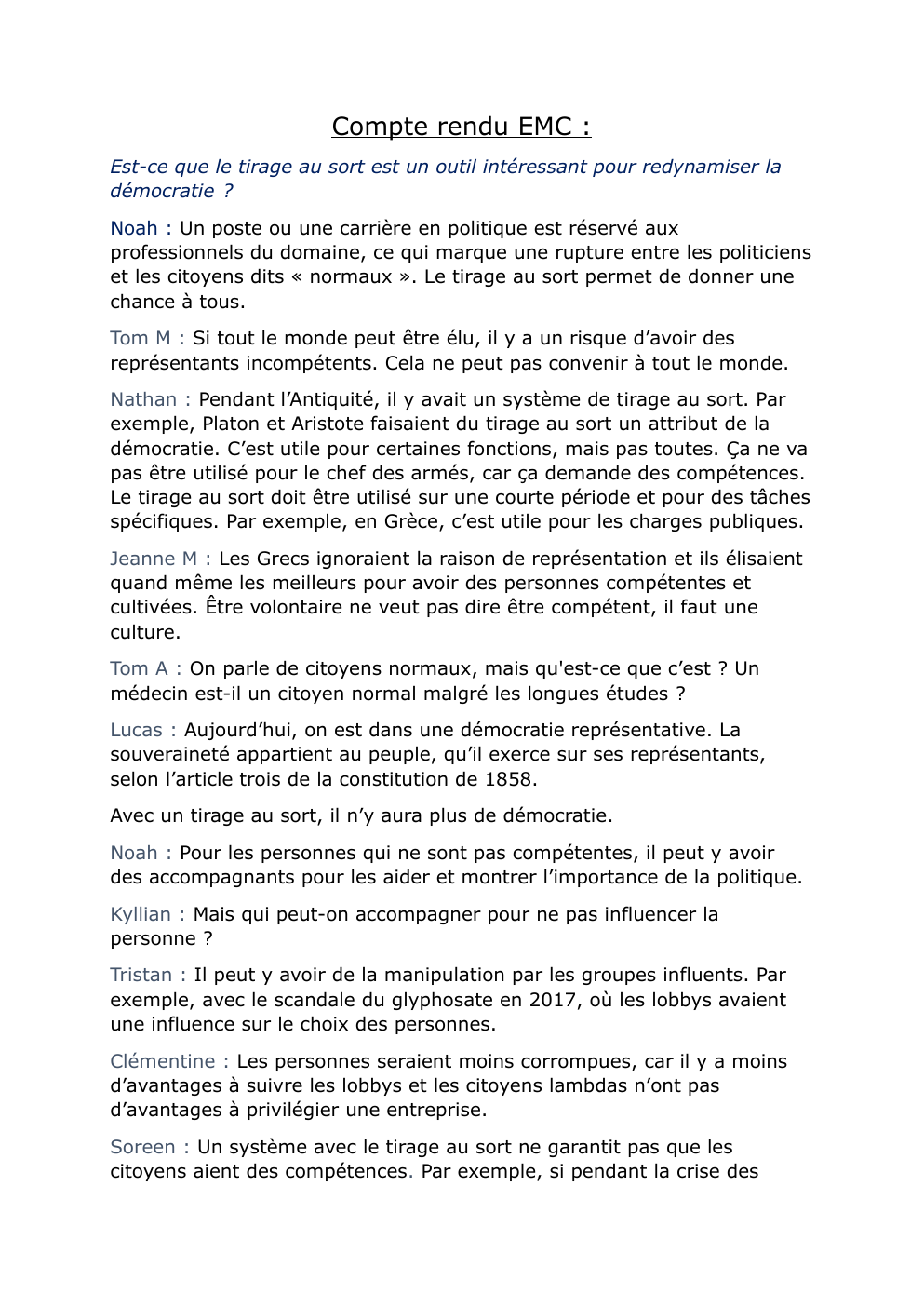 Prévisualisation du document Compte rendu EMC : Est-ce que le tirage au sort est un outil intéressant pour redynamiser la démocratie ?