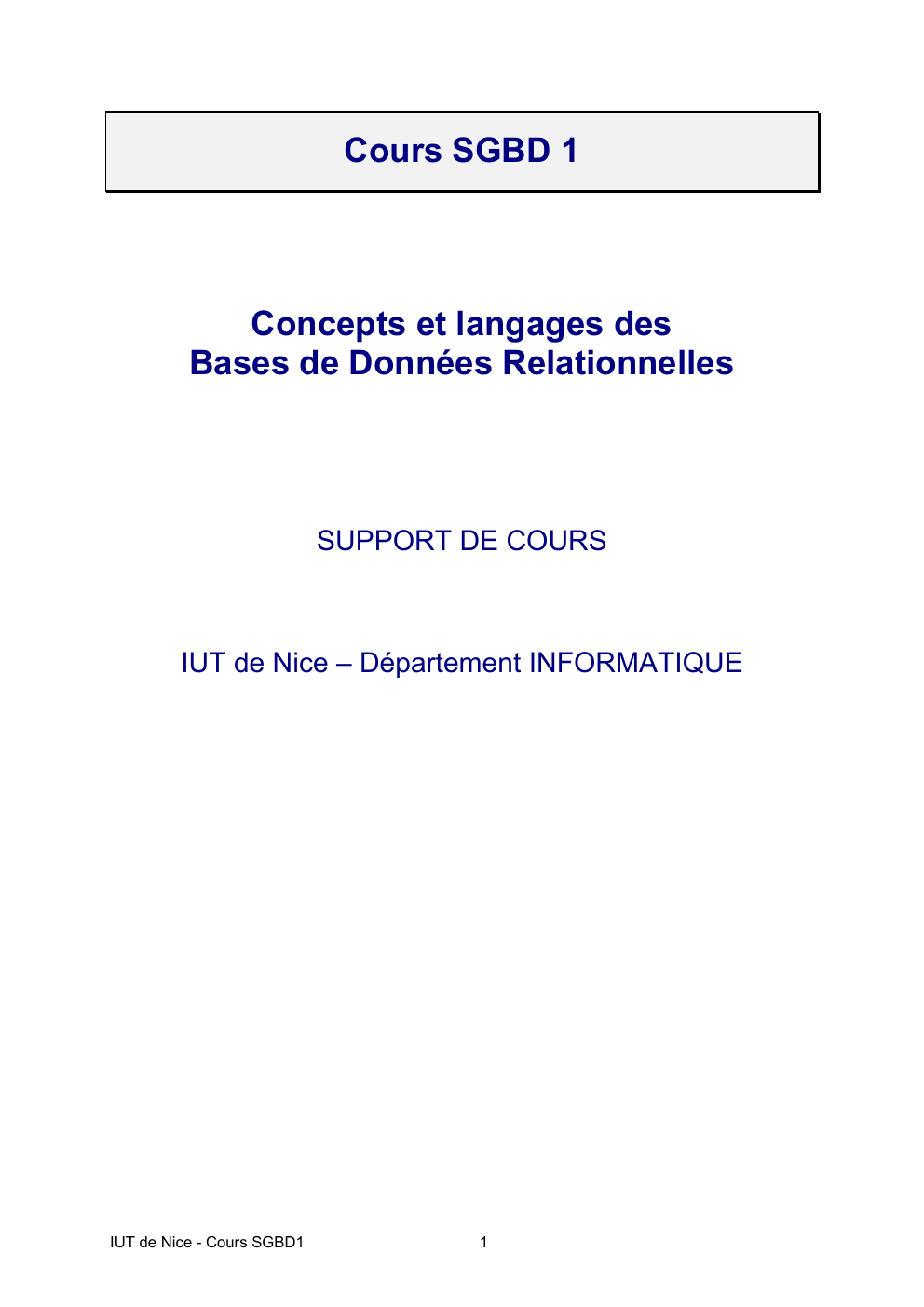 Prévisualisation du document Concepts et langages des Bases de Données Relationnelles