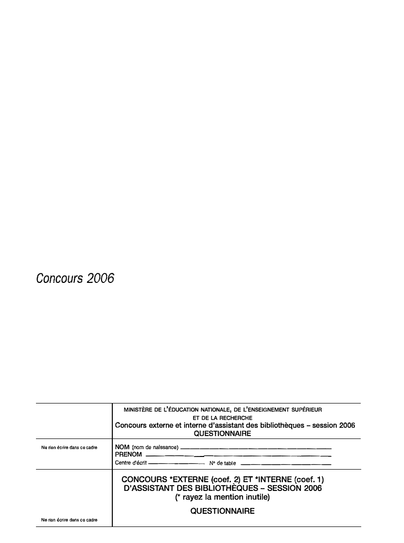 Prévisualisation du document Concours 2006 -  Assistant bibliothécaire - Médiations numériques et culturelles