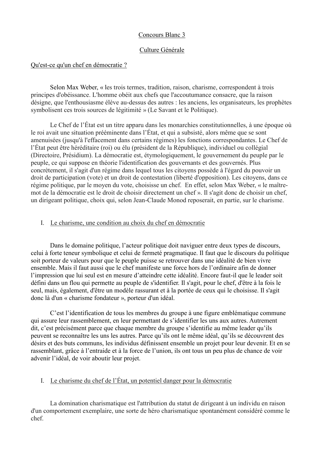 Prévisualisation du document Concours Blanc 3Culture GénéraleQu&apos;est-ce qu&apos;un chef en démocratie ?