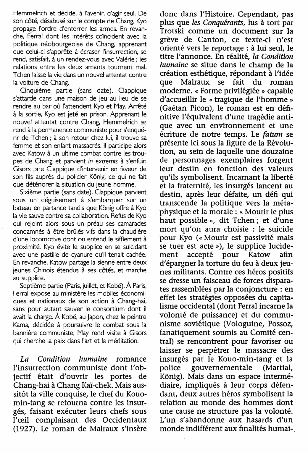Prévisualisation du document Condition humaine (la) d'André Malraux (résume et analyse complète)