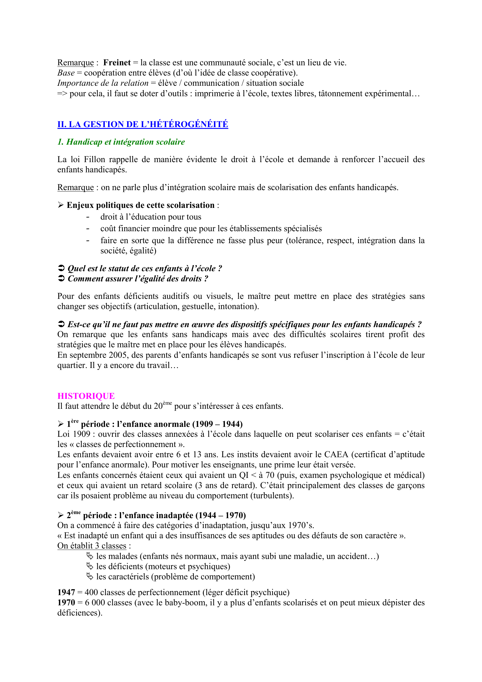 Prévisualisation du document CONDUITE DE LA CLASSE ET PRISE EN COMPTE DE LA
DIVERSITÉ DES ÉLÈVES
I.