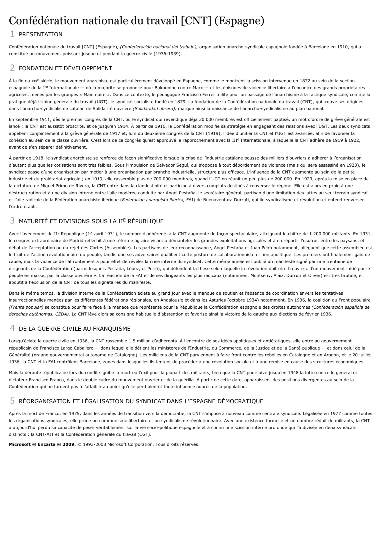 Prévisualisation du document Confédération nationale du travail [CNT] (Espagne)1PRÉSENTATIONConfédération nationale du travail [CNT]