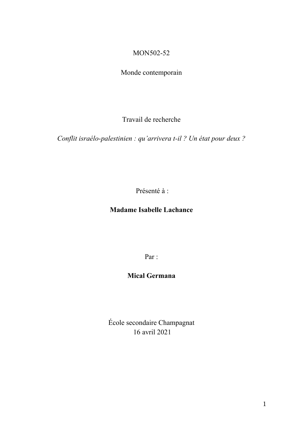 Prévisualisation du document Conflit israélo-palestinien : qu’arrivera t-il ? Un état pour deux ?