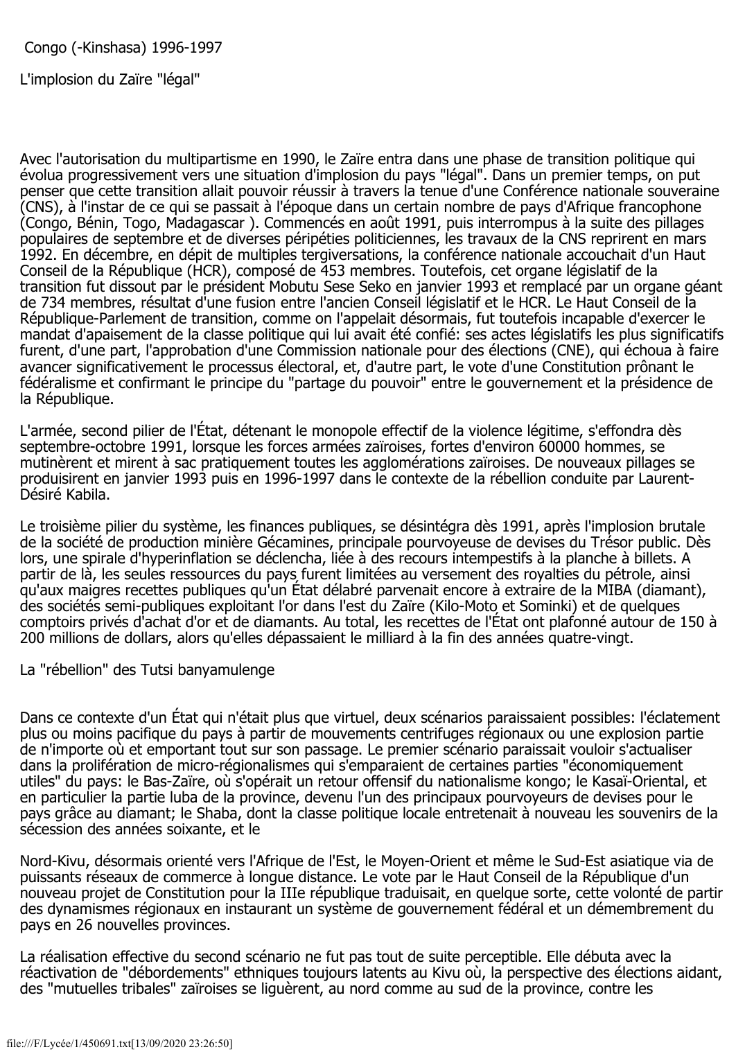 Prévisualisation du document Congo (-Kinshasa): 1996-1997: L'implosion du Zaïre "légal"