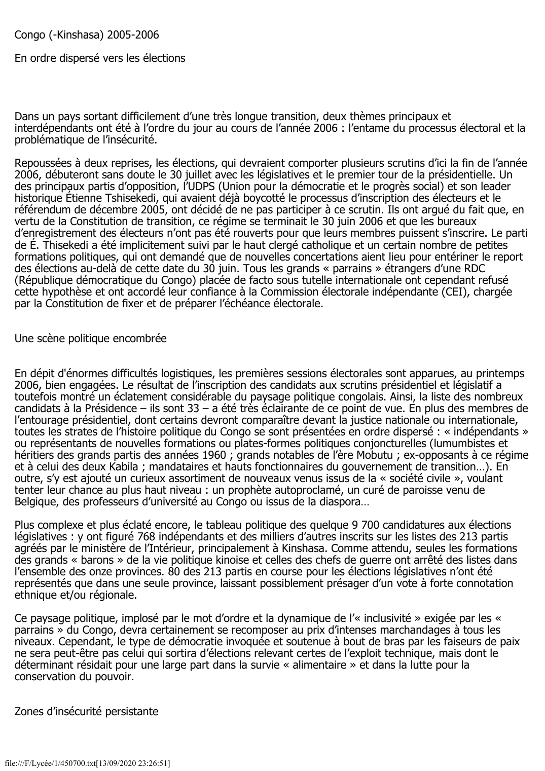 Prévisualisation du document Congo (-Kinshasa) - 2005-2006: En ordre dispersé vers les élections