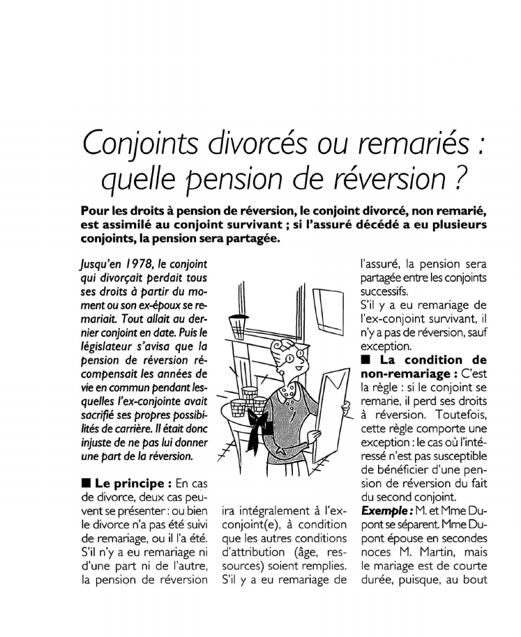 Prévisualisation du document Conjoints divorcés ou remaries :quelle pension de réversion ?