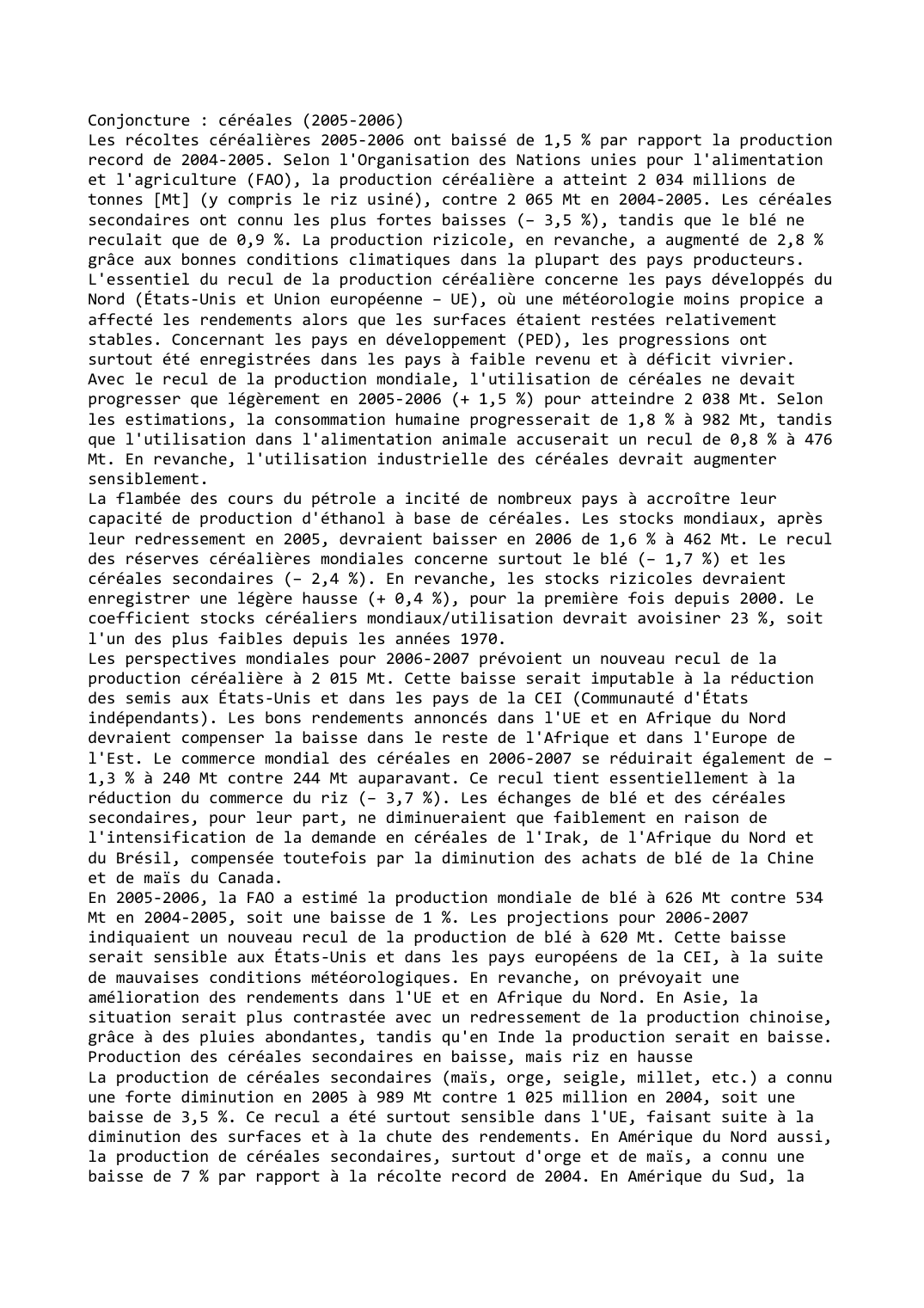 Prévisualisation du document Conjoncture : céréales (2005-2006)
