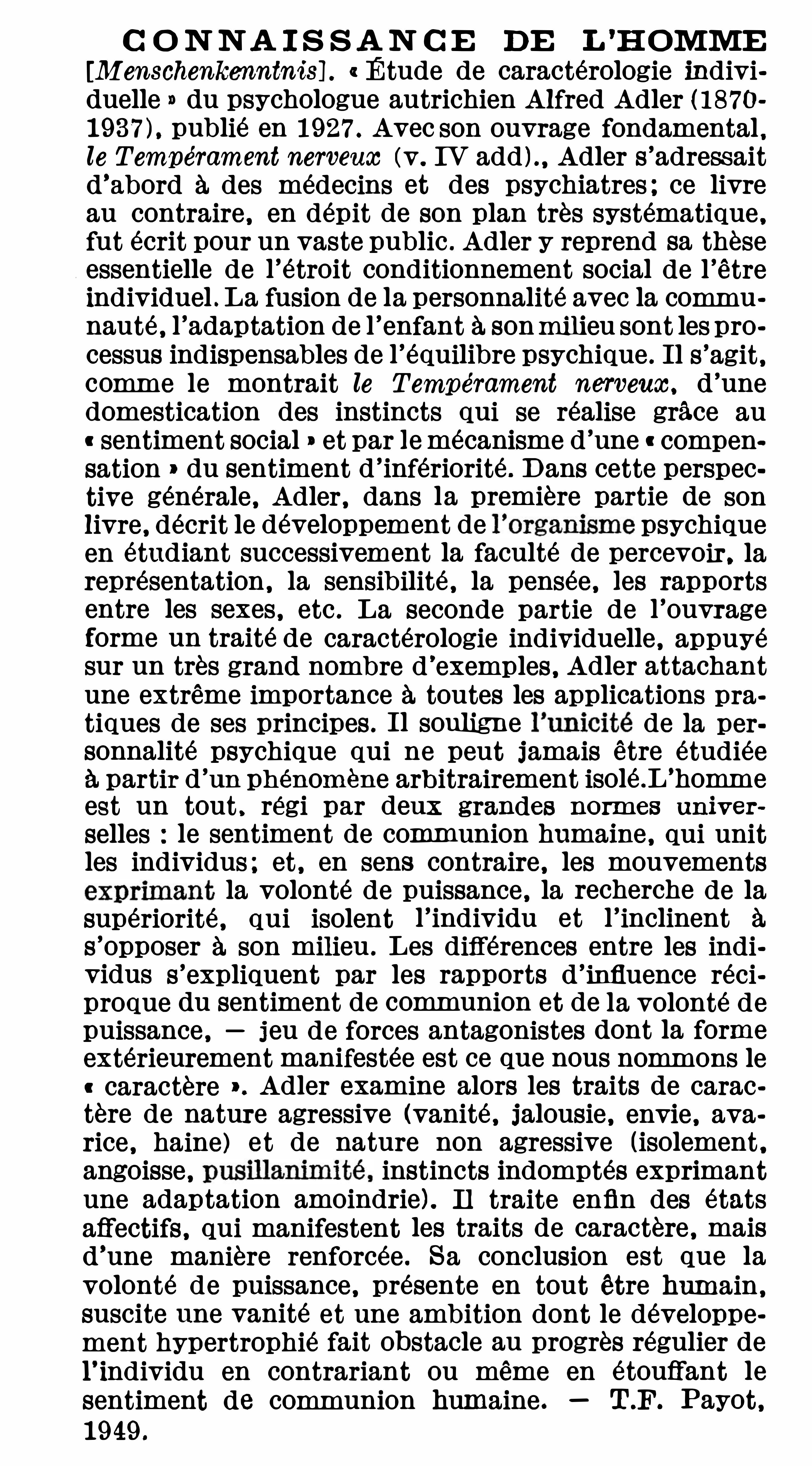 Prévisualisation du document CONNAISSANCE DE L'HOMME,  Alfred Adler (résumé)
