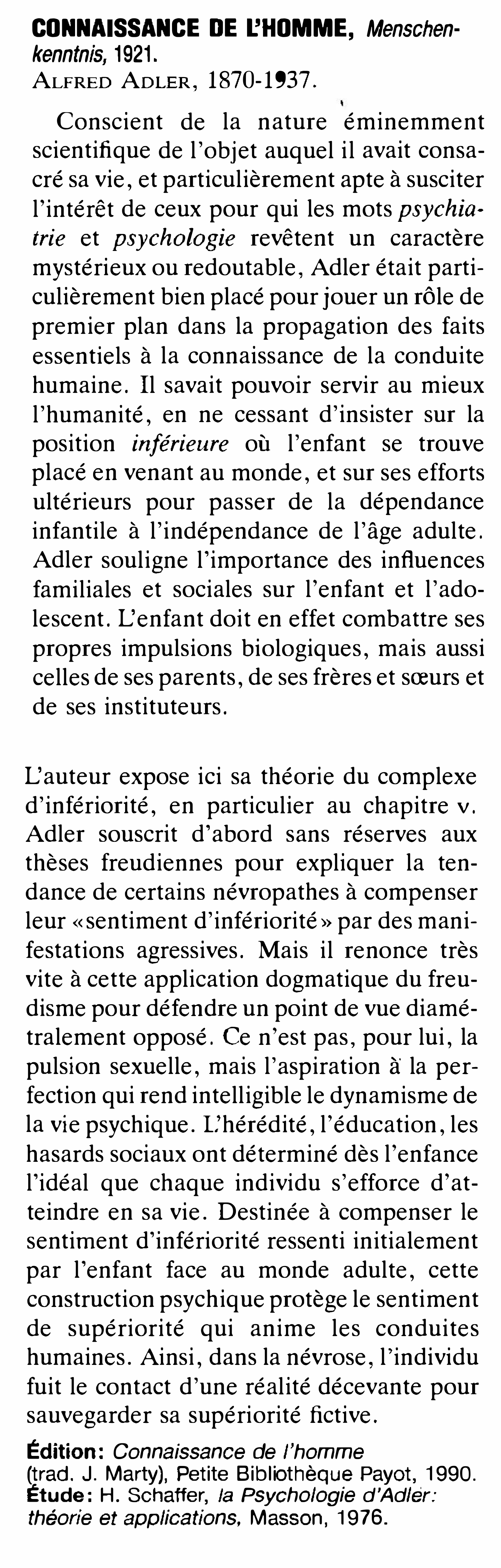 Prévisualisation du document CONNAISSANCE DE L’HOMME (résumé & analyse) Alfred Adler