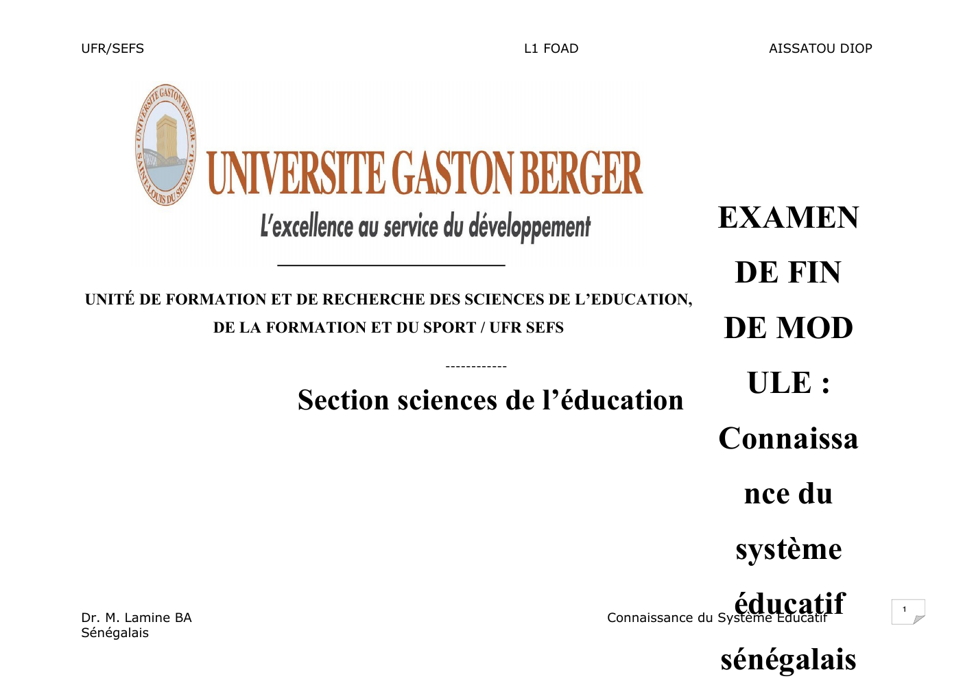 Prévisualisation du document Connaissance du Système Educatif  sénégalais