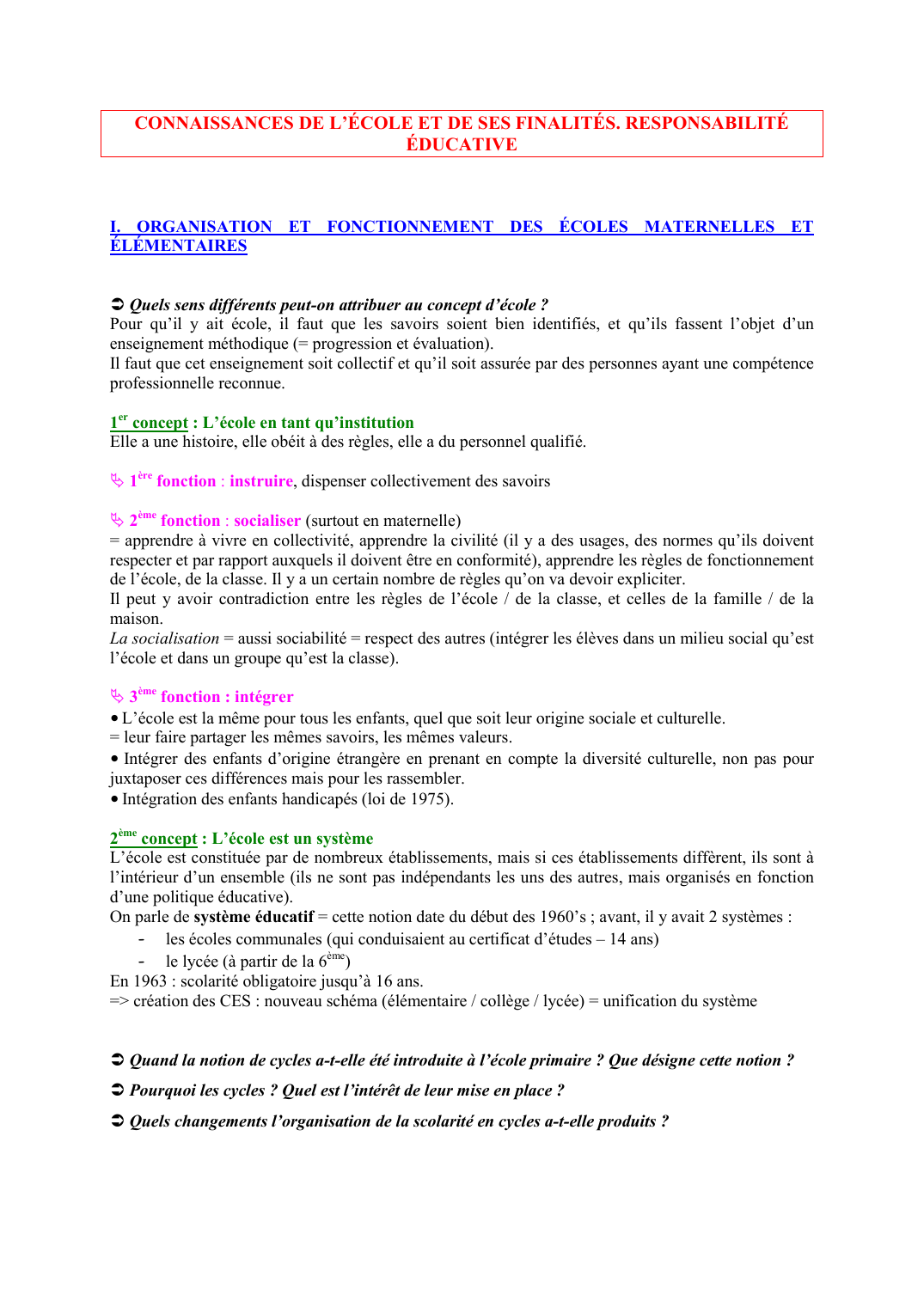 Prévisualisation du document CONNAISSANCES DE L'ÉCOLE ET DE SES FINALITÉS. RESPONSABILITÉÉDUCATIVE (CRPE)
