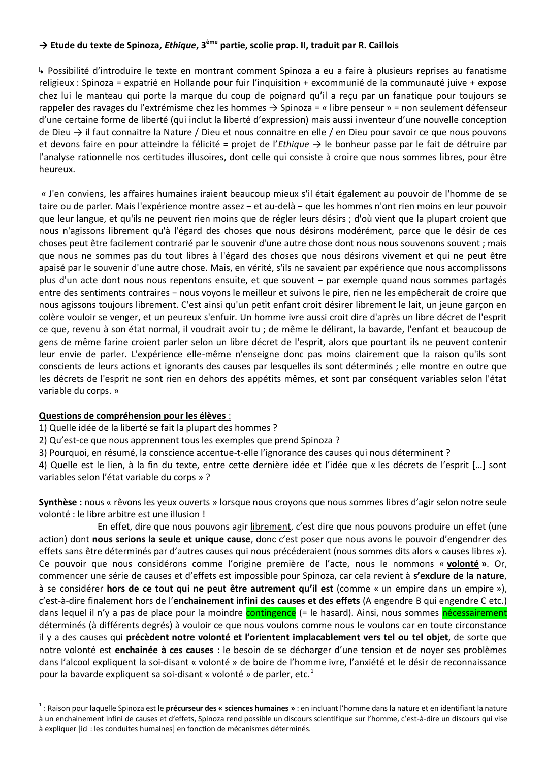 Prévisualisation du document Etude du texte de Spinoza, Ethique, 3ème partie, scolie prop. II, traduit par R. Caillois