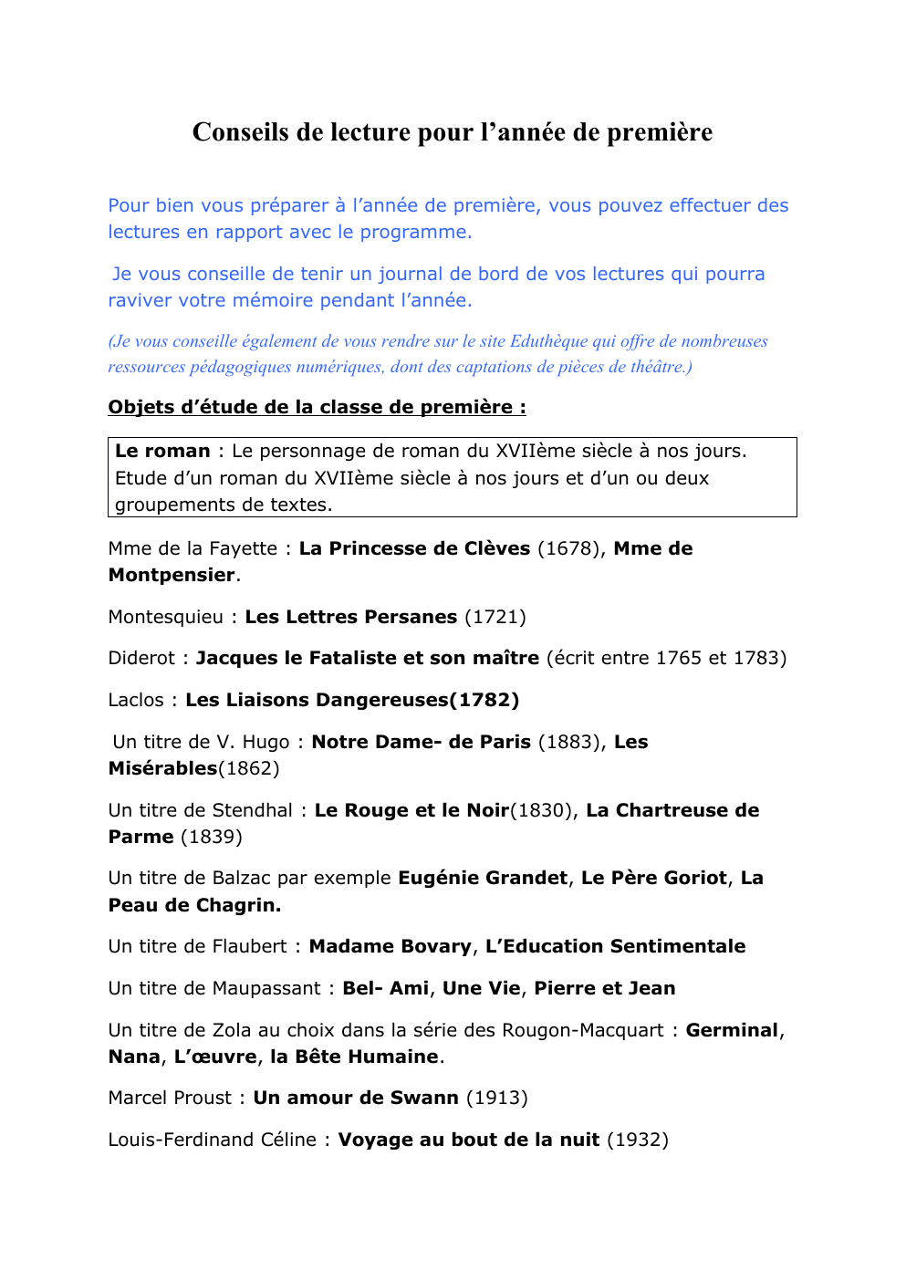 Prévisualisation du document Conseils de lecture pour le bac de français