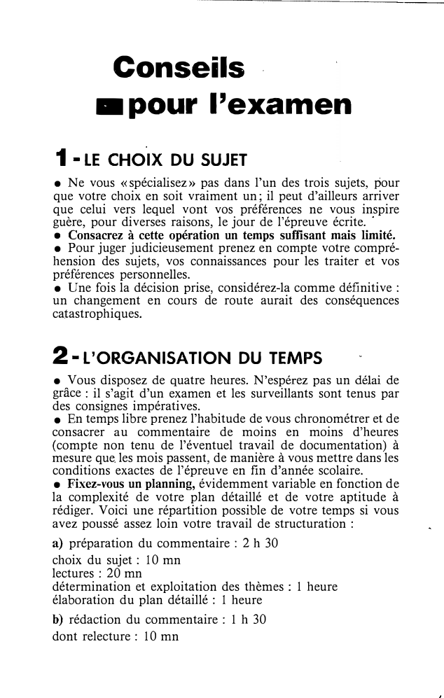 Prévisualisation du document Conseils .
•pour l'examen
1 - LE

CHOIX DU SUJET

• Ne vous «spécialisez» pas dans l'un des trois sujets,...