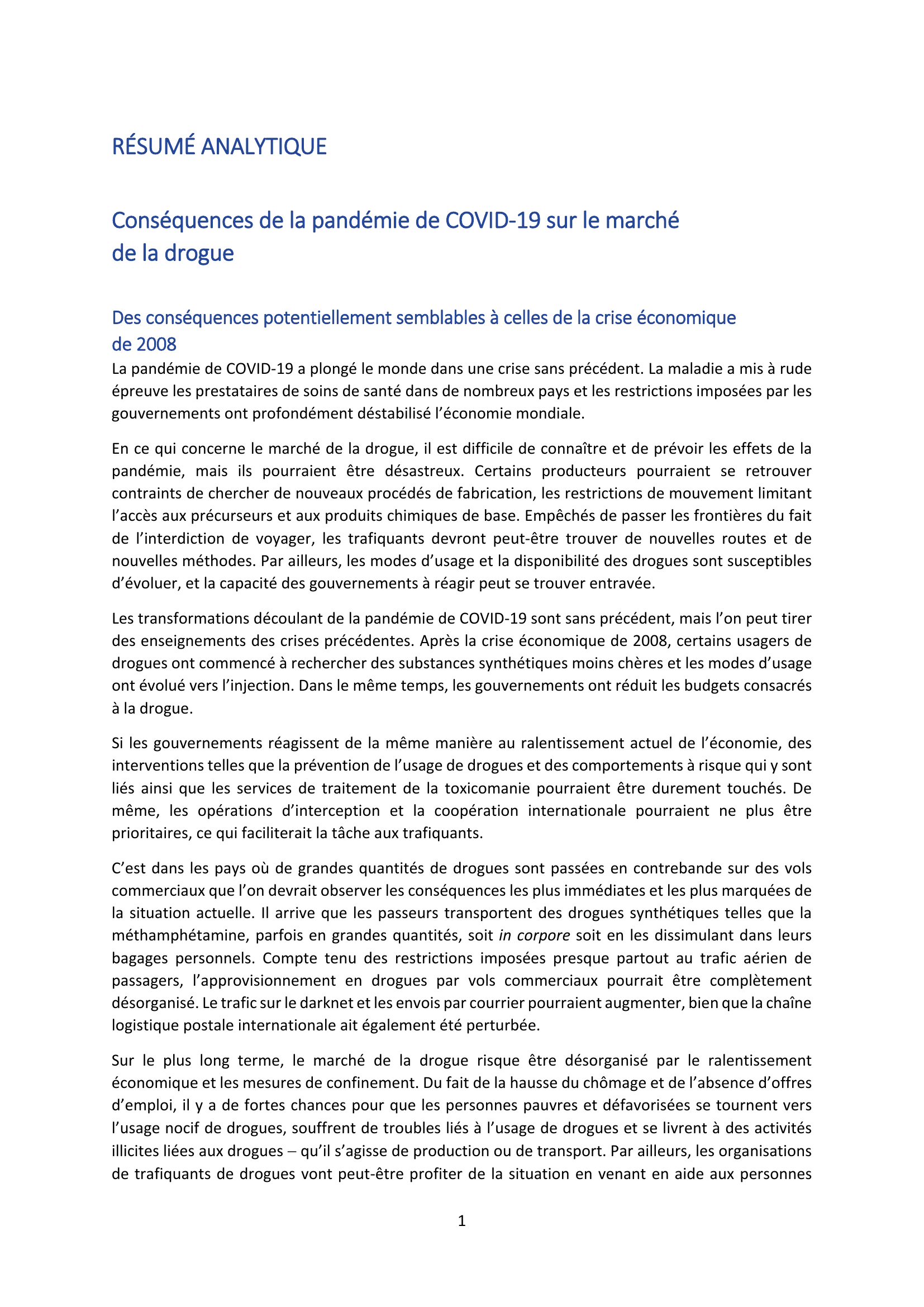 Prévisualisation du document Conséquences de la pandémie de COVID-19 sur le marché de la drogue