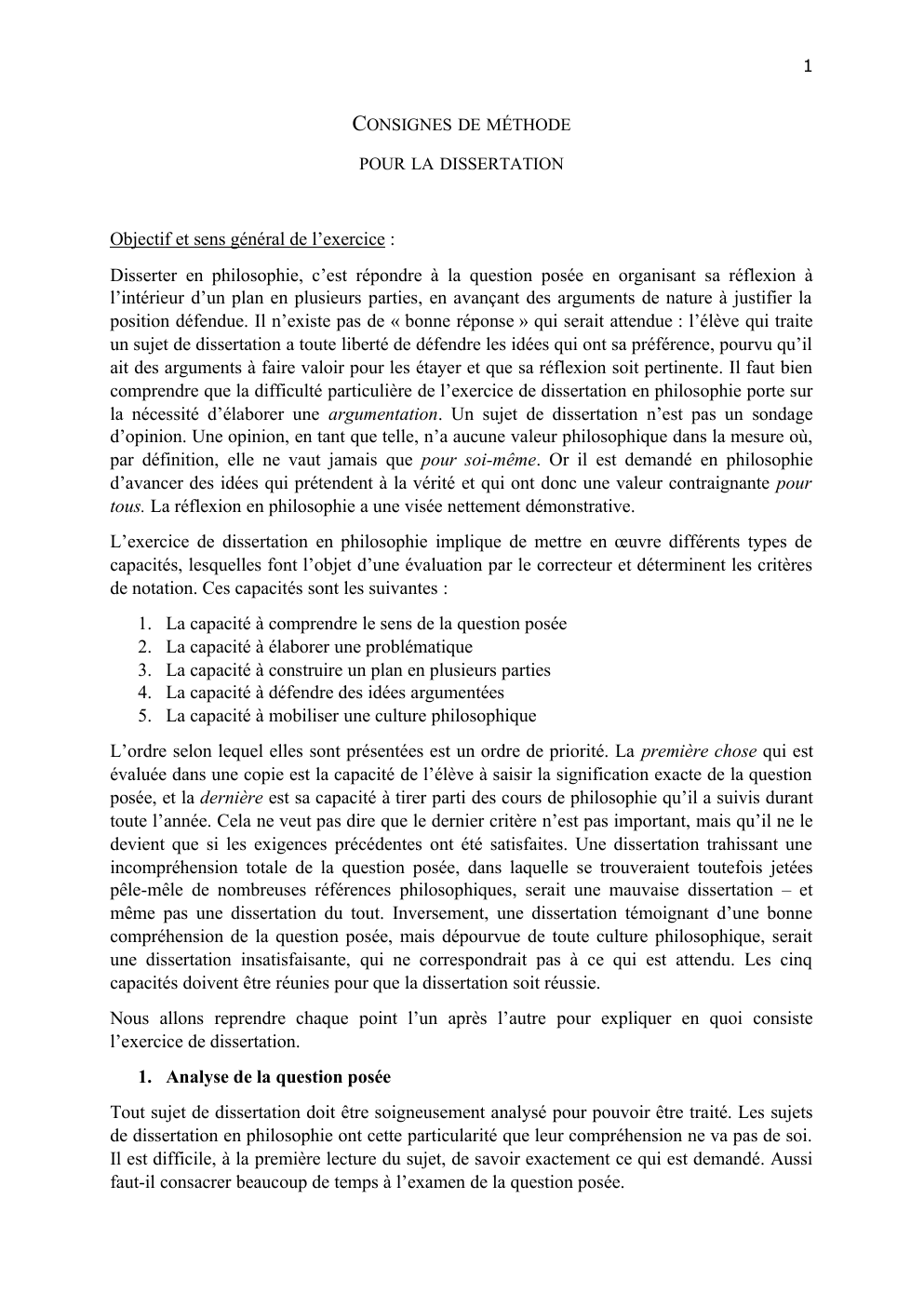 Prévisualisation du document CONSIGNES DE MÉTHODE POUR LA DISSERTATION
