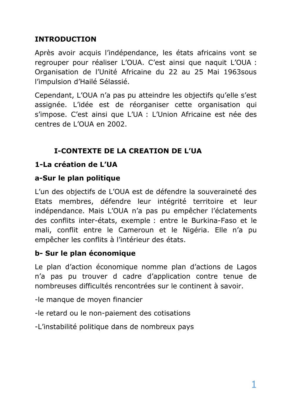 Prévisualisation du document CONTEXTE DE LA CREATION DE L’UA