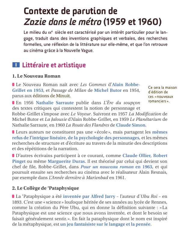 Prévisualisation du document Contexte de parution de
Zazie dans le métro (1959 et 1960)

Le milieu du xx• siècle est caractérisé par un...