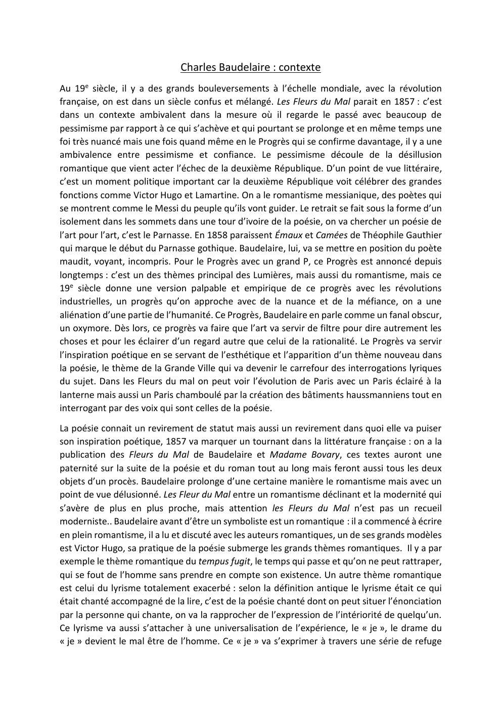 Prévisualisation du document Contexte littéraire: Baudelaire, Hugo et Queneau