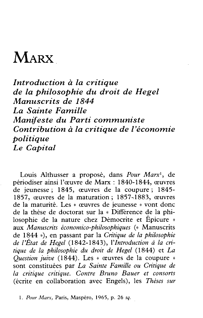 Prévisualisation du document CONTRIBUTION A LA CRITIQUE DE LA PHILOSOPHIE DU DROIT DE HEGEL de Karl Marx (exposé de l’oeuvre)