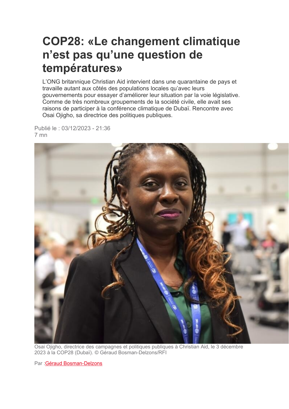Prévisualisation du document COP28: «Le changement climatique n’est pas qu’une question de températures»