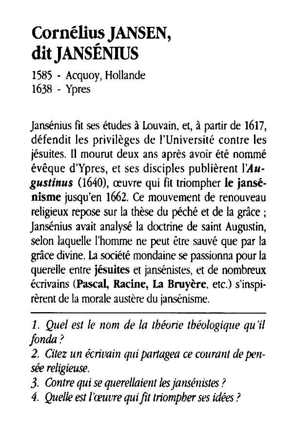 Prévisualisation du document Cornélius JANSEN, dit JANSÉNIUS
