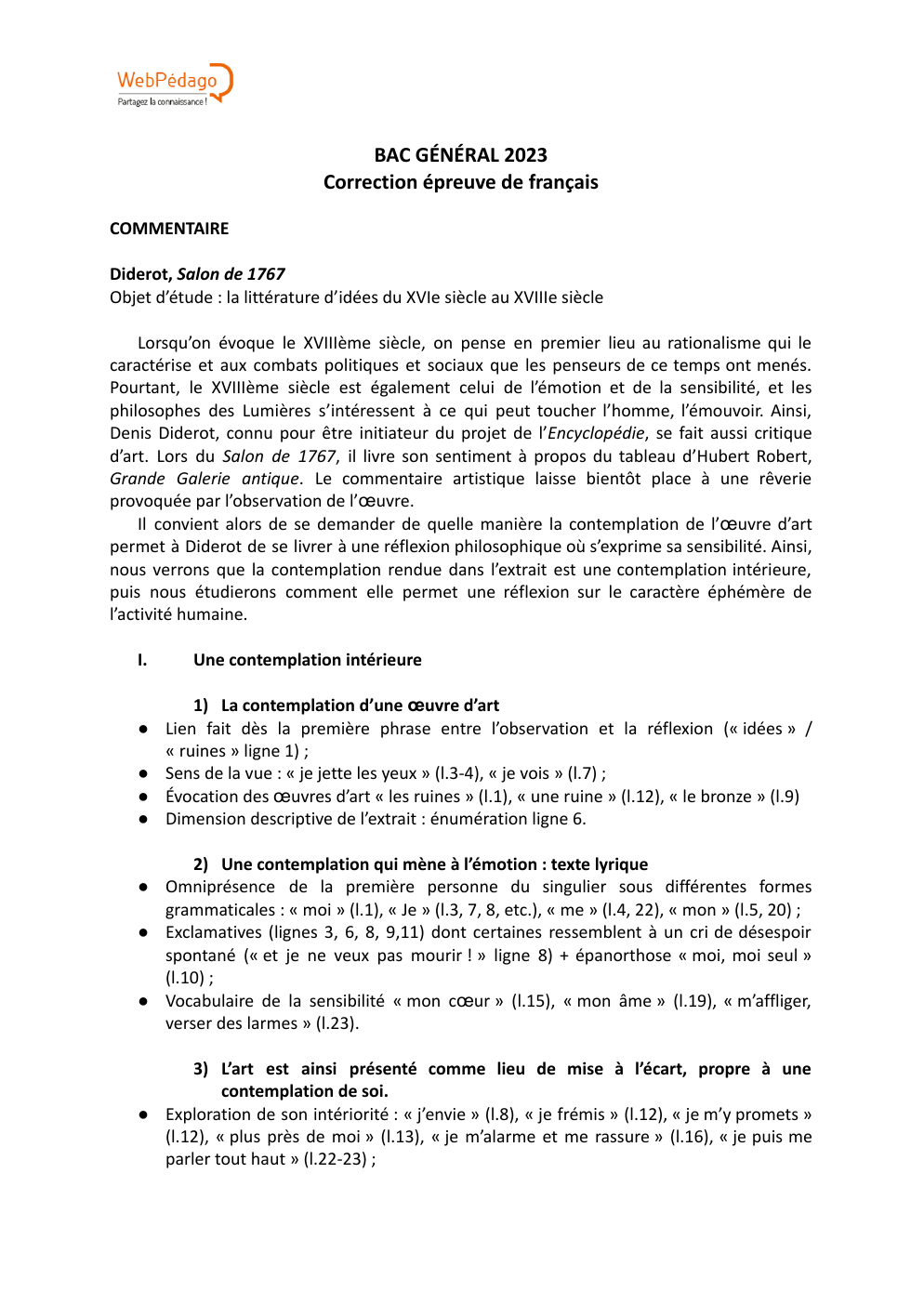 Prévisualisation du document Correction Commentaire Compose Denis DIDEROT, Salon de 1767 Litterature d'idees