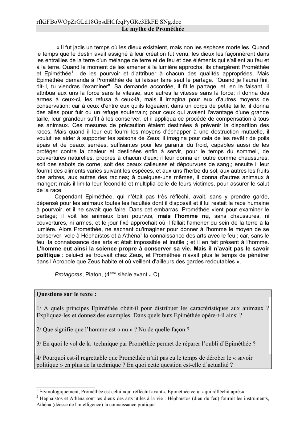 Prévisualisation du document Correction commentaire de texte Mythe de Prométhée.