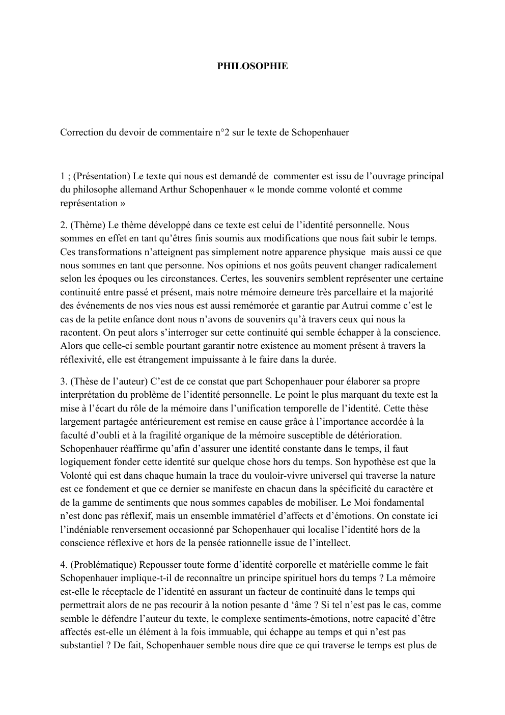 Prévisualisation du document correction commentaire de texte Schopenhauer et l'identité personnelle