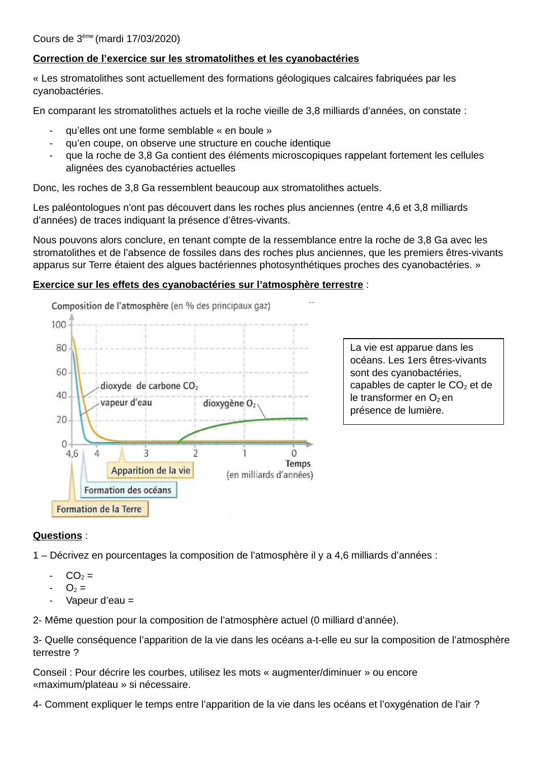 Prévisualisation du document Correction de l’exercice sur les stromatolithes et les cyanobactéries