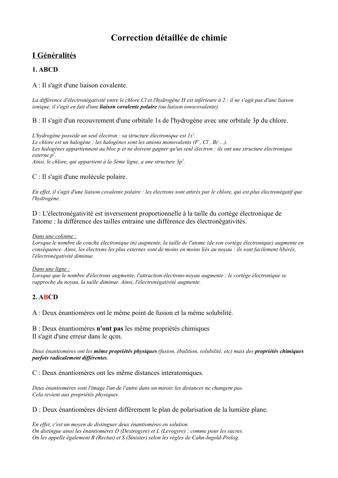 Prévisualisation du document Correction détaillée de chimieI Généralités1.