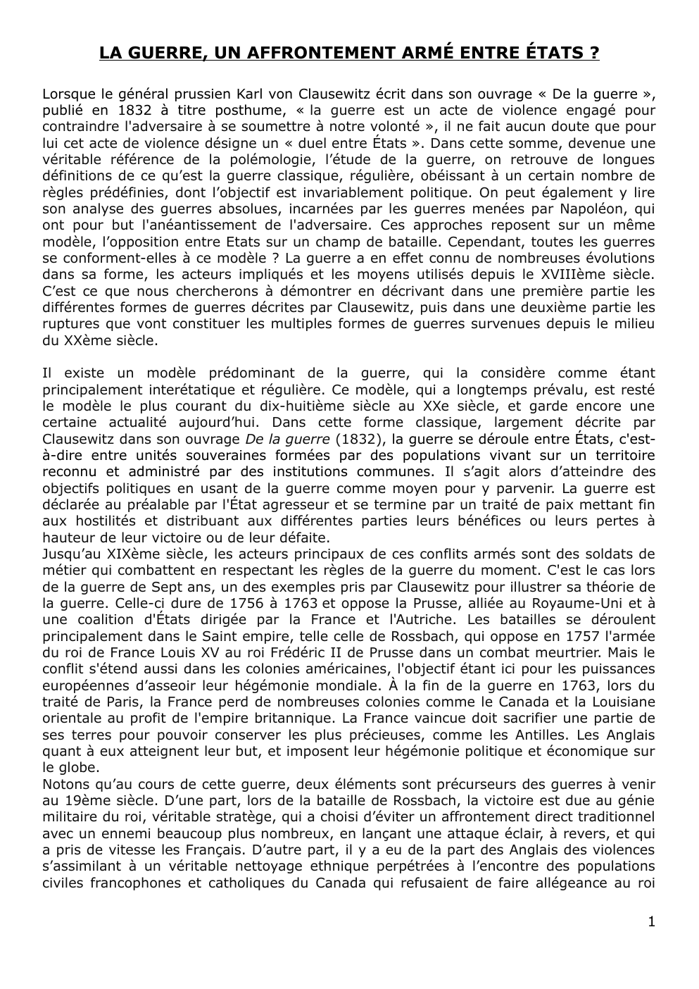 Prévisualisation du document Correction dissertation sur la guerre (un affrontement armé entre Etats ?)