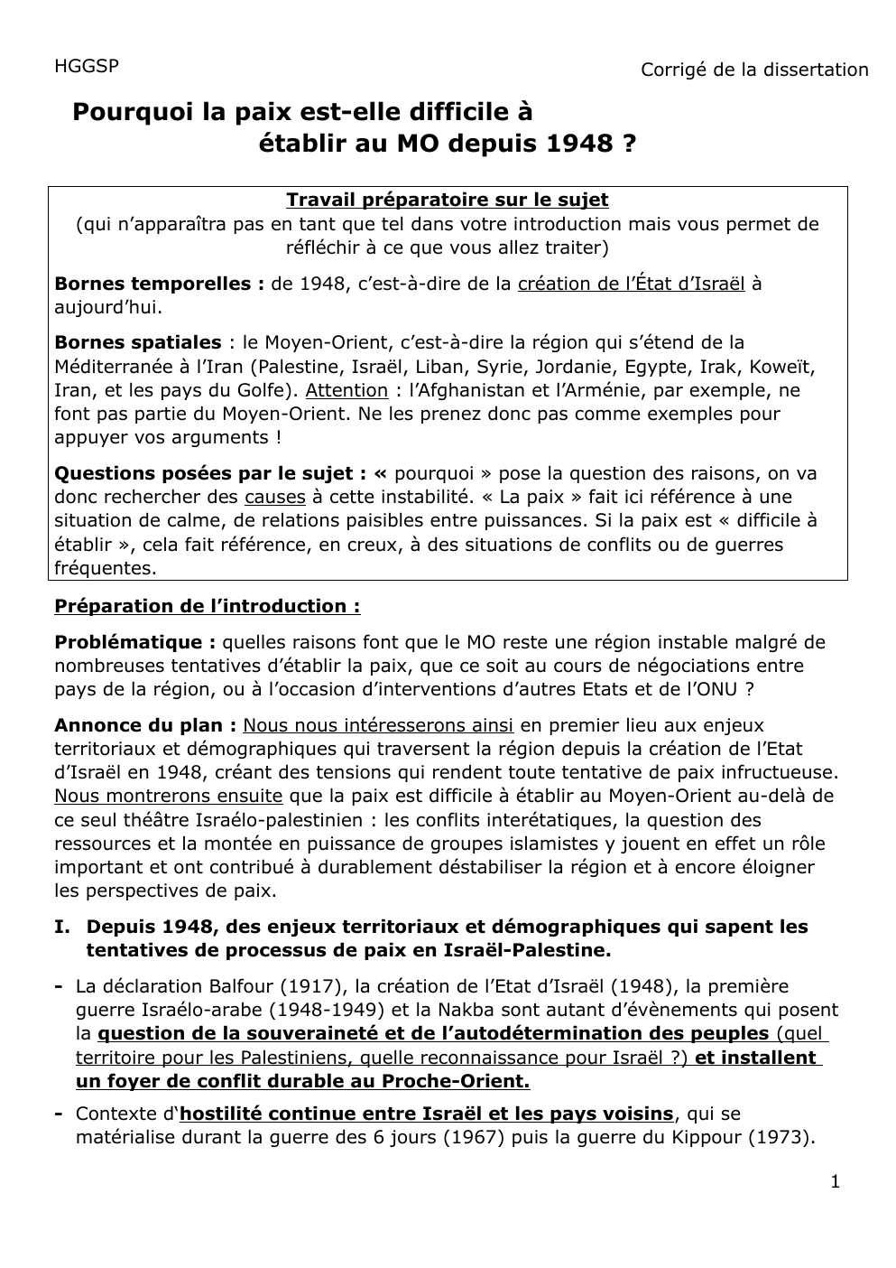 Prévisualisation du document Correction dissertation sur le Moyen orient hggsp terminale