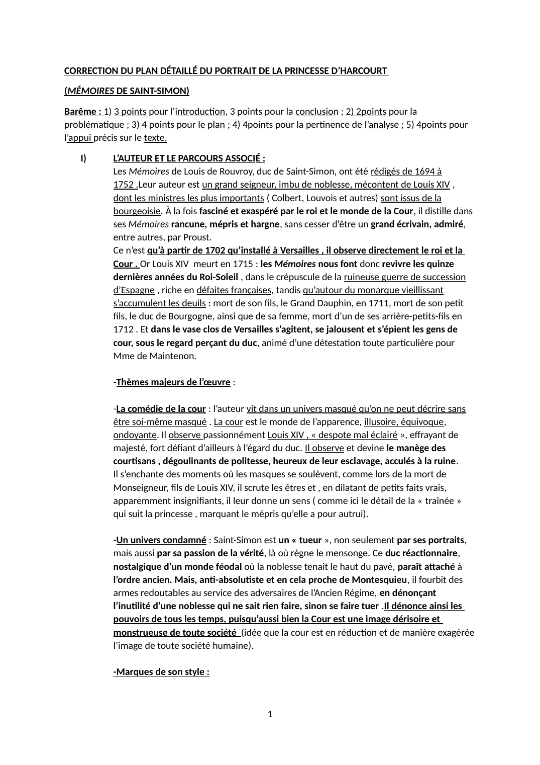 Prévisualisation du document CORRECTION DU PLAN DÉTAILLÉ DU PORTRAIT DE LA PRINCESSE D’HARCOURT