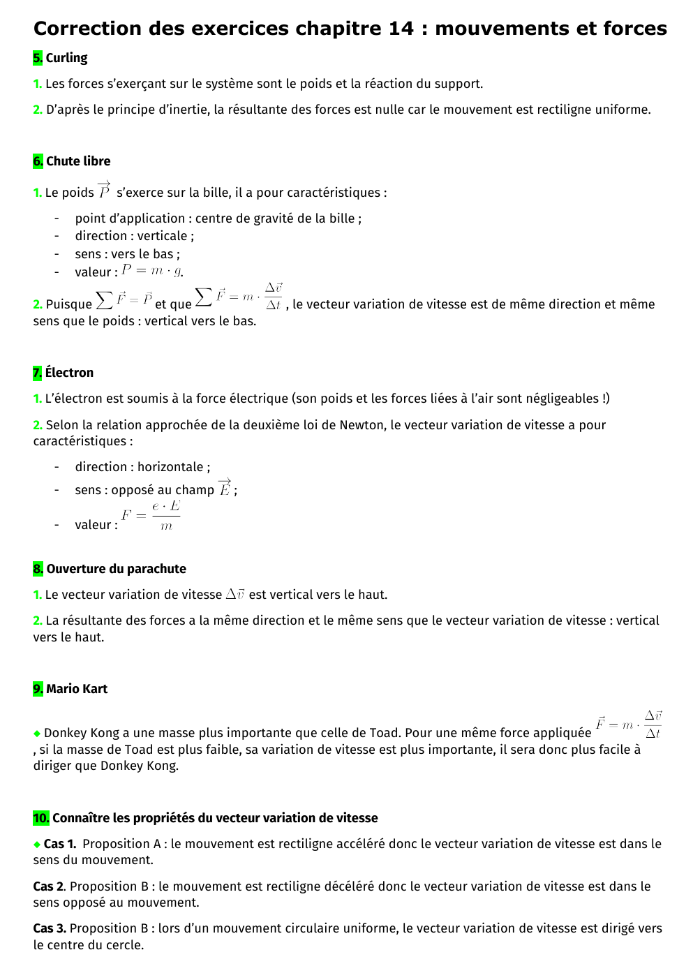 Prévisualisation du document Correction exercies forces première spé physique