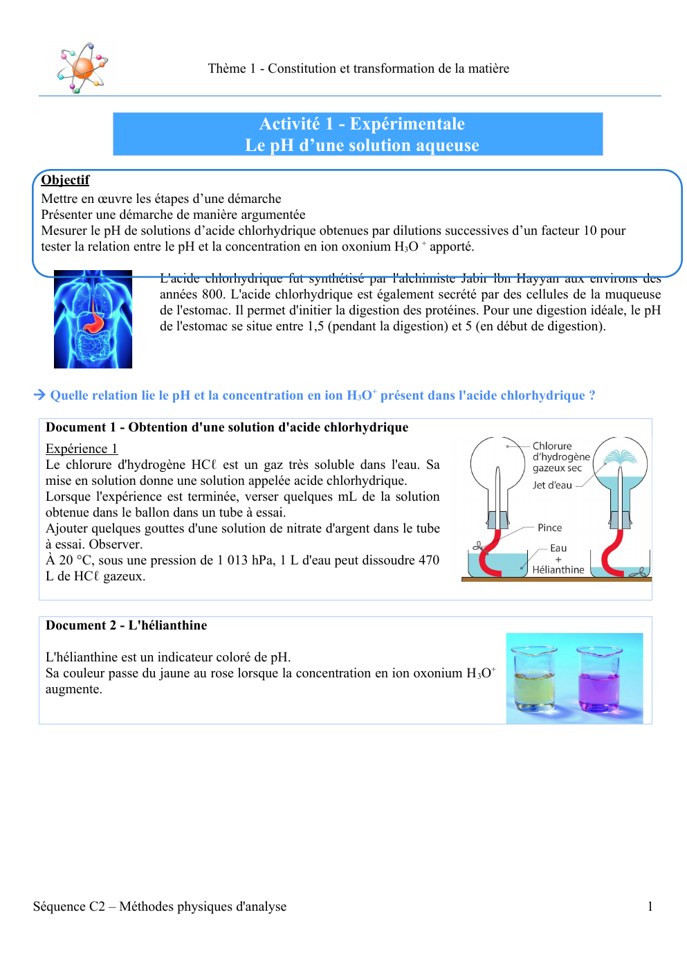 Prévisualisation du document Correction tp chimie le pH d’une solution aqueuse