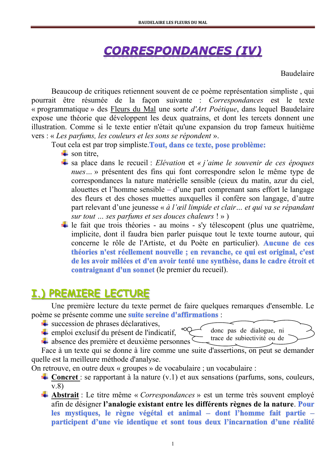 Prévisualisation du document Correspondances IV de Baudelaire - LES FLEURS DU MAL